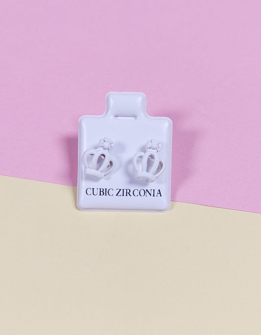 White Crown Stud Earrings