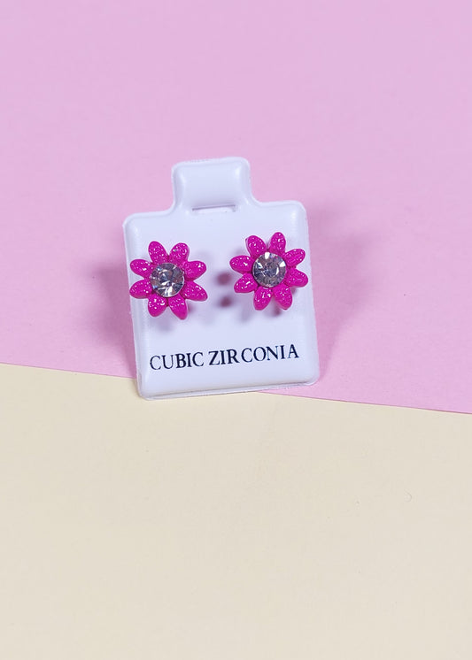 Pink Floral Stud Earrings