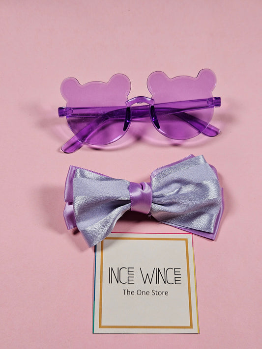 Lilac Bear Glam Set – Sunglasses & Bow Combo