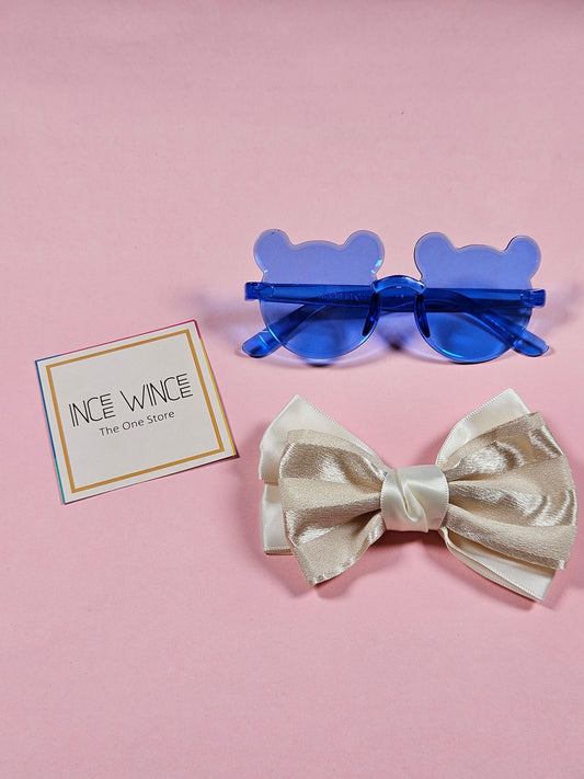 Navy Bear Glam Set – Sunglasses & Bow Combo